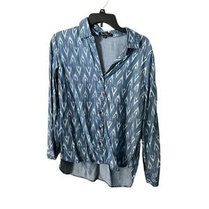 Valvet Heart Button Down Bandhani Shirt Mens SZ M Blue Denim Long Sleeve